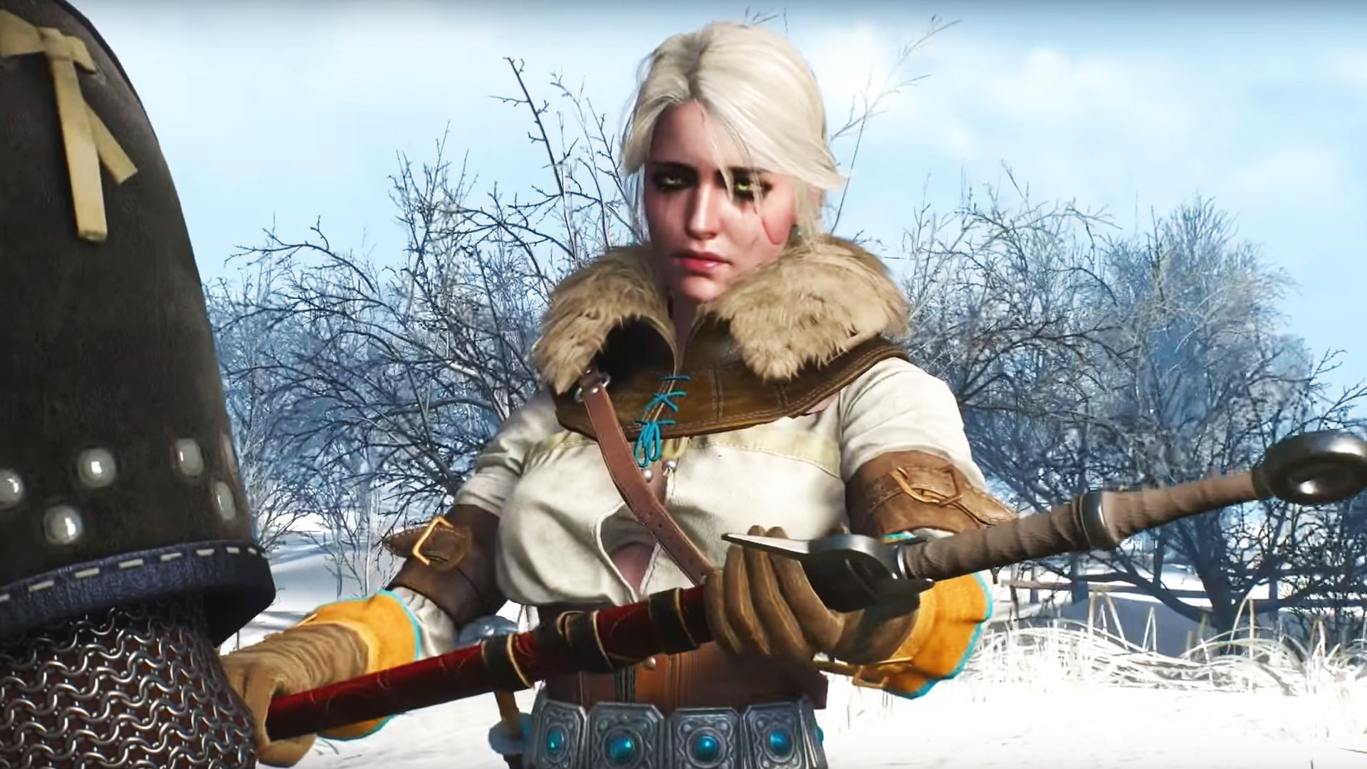 Ciri holds a sword before leaving for Nilfgaard in this Witcher 3 ending.