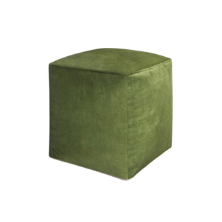 A green square-shaped ottoman