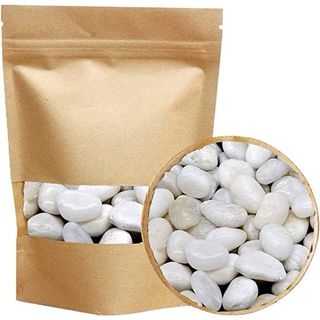 White pebbles in a brown packet