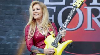 Lita Ford performs on Day 2 of the Heavy Montreal Festival at Parc Jean-Drapeau on August 8, 2015 in Montreal, Canada.