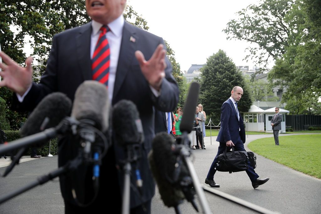 Stephen Miller walks away