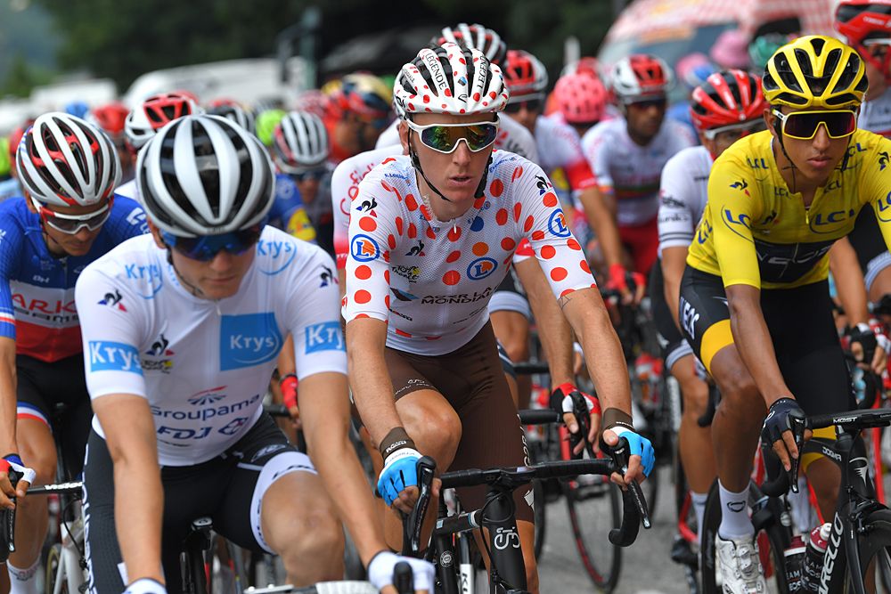 Romain Bardet (AG2R La Mondiale) wears the polkadot jersey as the leader of the mountain classification at the Tour de France