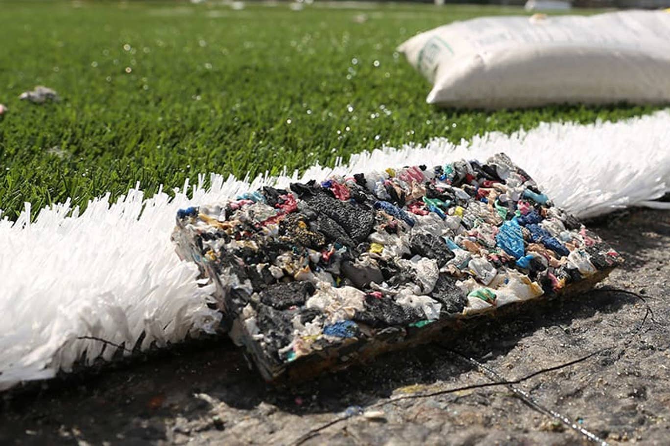 Adidas has created a sustainable American football pitch using waste plastic