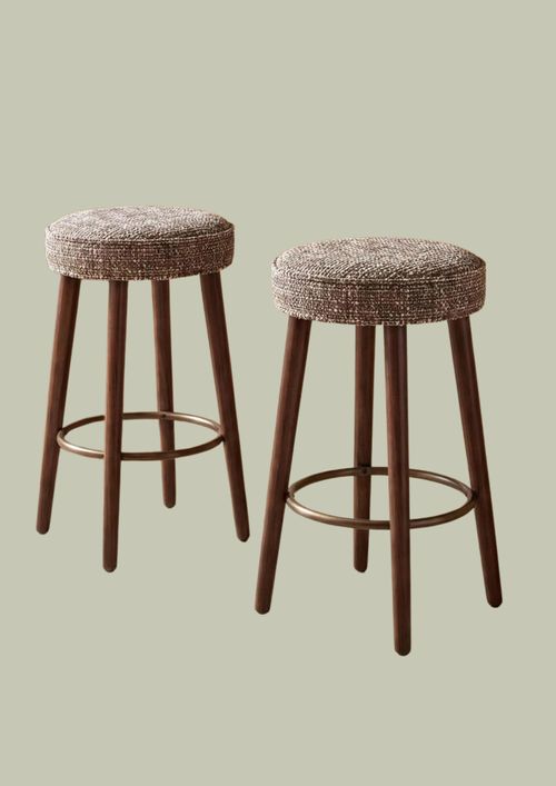 Counter Height Upholstered Kitchen Bar Chairs With Solid Wood Legs - Set of 2