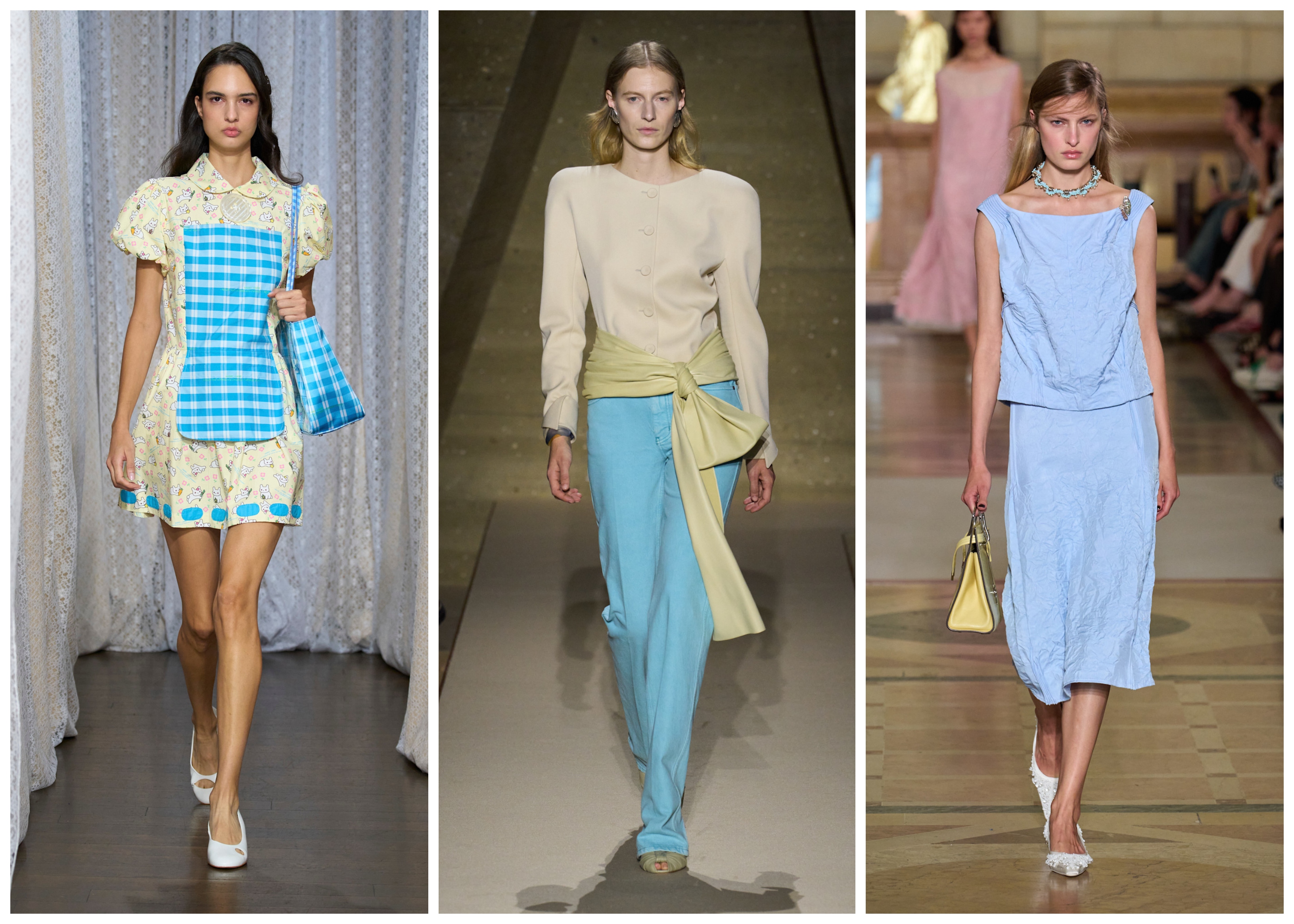 collage of yellow and blue color trend on the spring 2026 runways
