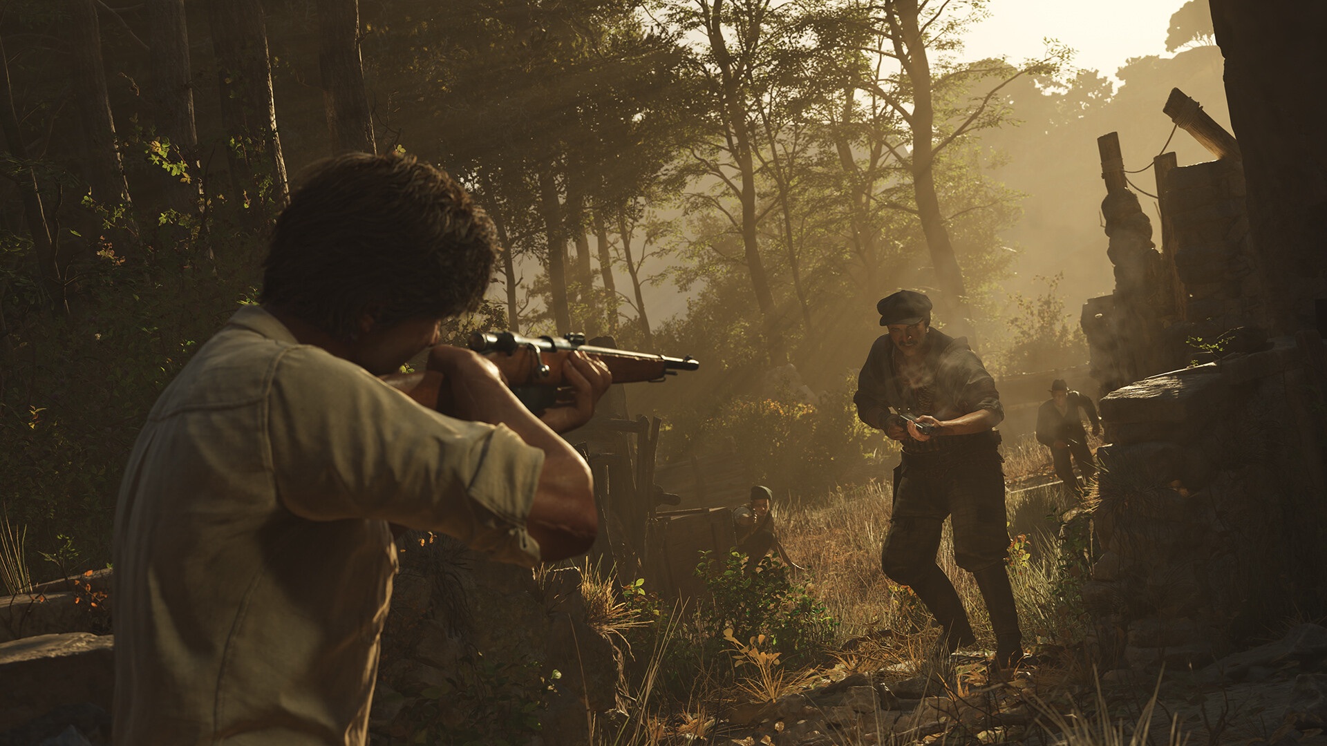 Mafia: The Old Country aiming a rifle