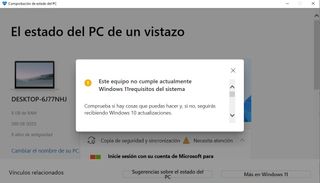 Mensaje error Equipo no compatible con Windows 11