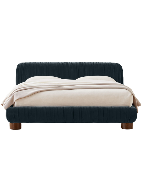 Cantar Blue Velvet Upholstered Queen Bed