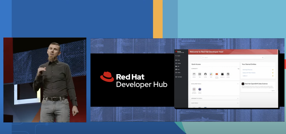 Red Hat CTO Chris Wright announcing Red Hat Developer Hub at the 2023 Red Hat Summit