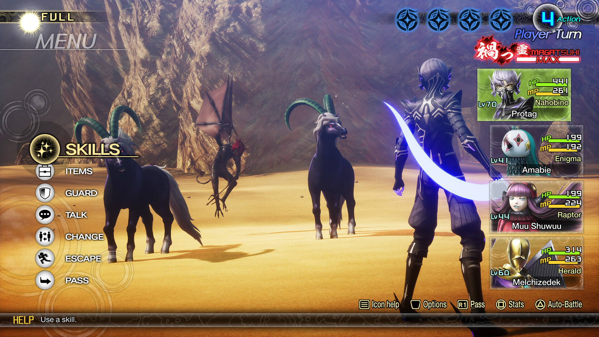 A battle with three enemies during one of the best JRPGs, Shin Megami Tensei V: Vengeance