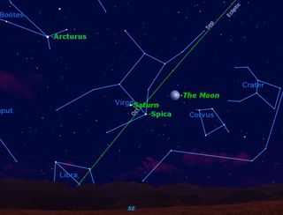 Moon, Saturn, Spica Triple Conjunction Sky Map #1