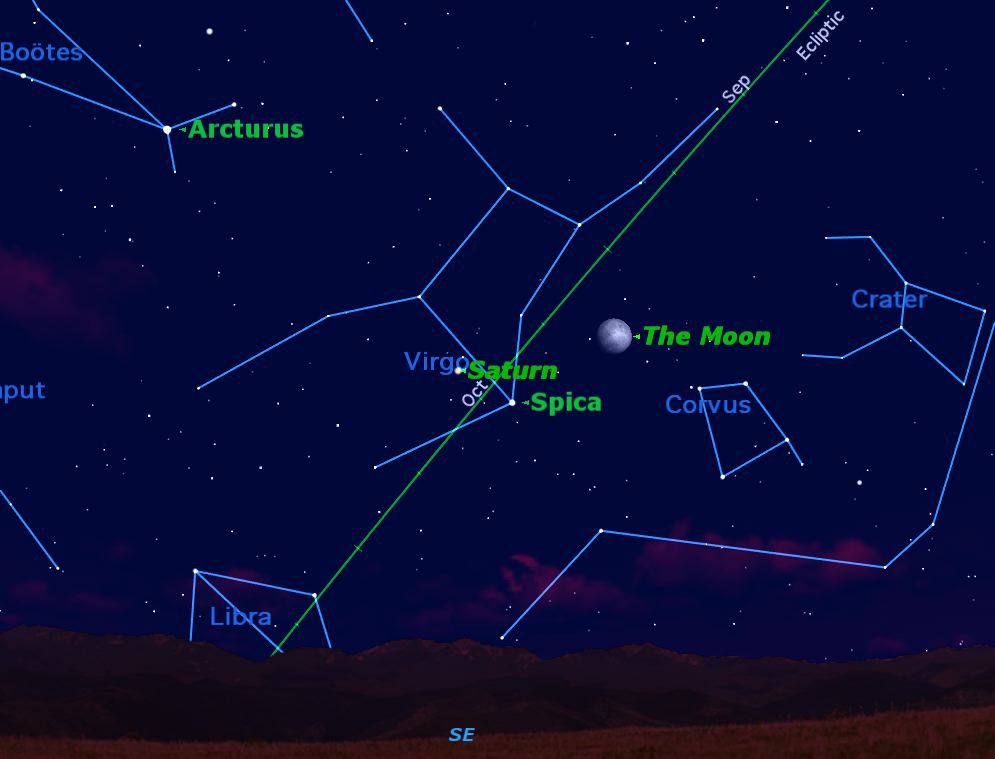 Moon, Saturn, Spica Triple Conjunction Sky Map #1