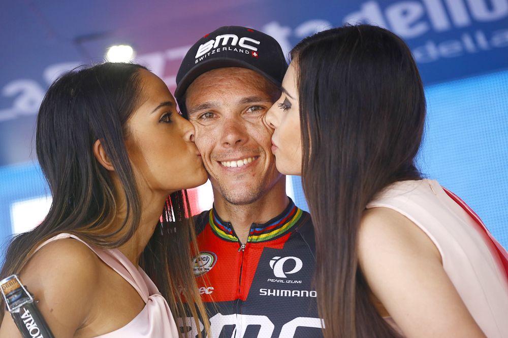 Philippe Gilbert on the stage 18 podium.
