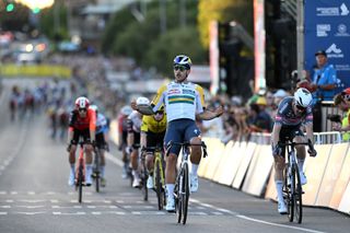 ADELAIDE AUSTRALIA JANUARY 18 Sam Welsford of Australia and Team Red Bull BORA hansgrohe celebrates at finish line as race winner during the Villawood Mens Classic 2025 a 18km one day race circuit from Adelaide to Adelaide on January 18 2025 in Adelaide Australia Photo by Dario BelingheriGetty Images