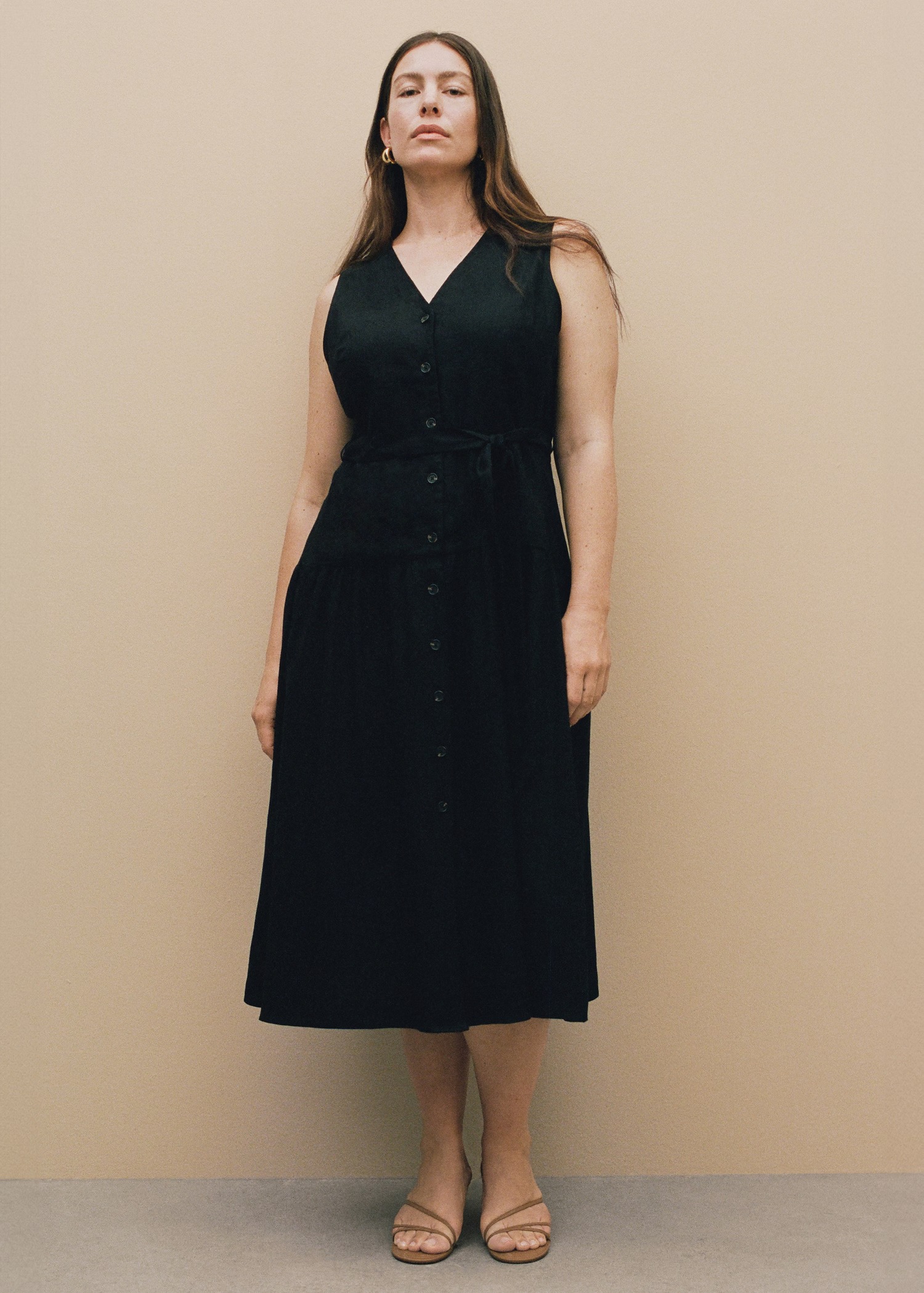 MANGO, Linen Midi-Dress With Belt - Women | Mango Usa