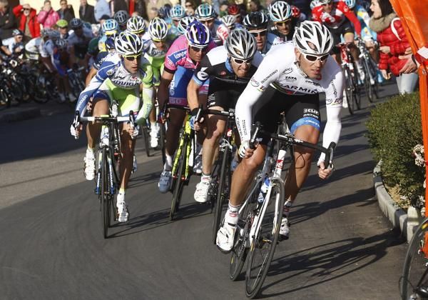 World champion Thor Hushovd takes his Garmin-Cervelo sprinter to the finish.