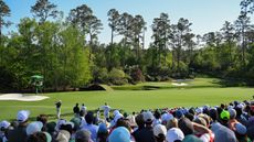 Rory McIlroy playing Augusta National on the famous 12th hole at The Masters