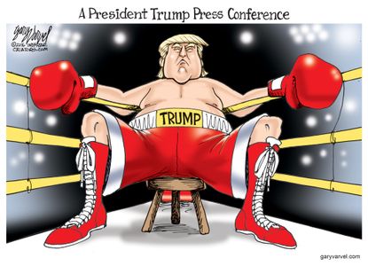 Political Cartoon U.S. Donald Trump Press Conference