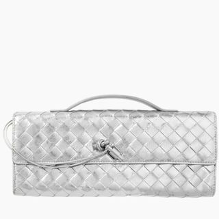 Bottega Veneta Long Andiamo intrecciato metallic leather clutch