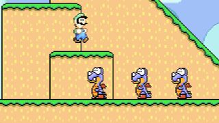 Best GBA games: Luigi jumping over purple dragons in Super Mario Advance 2: Super Mario World.