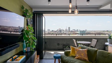 A city apartment with slide and turn doors