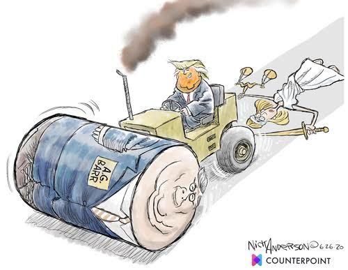 Political Cartoon U.S. Trump Barr DOJ