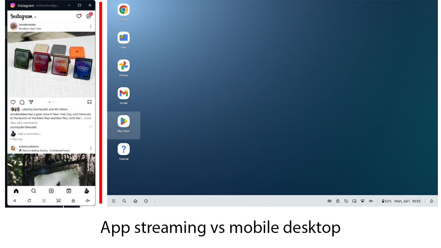 App streaming vs mobile desktop on Motorola Smart Connect