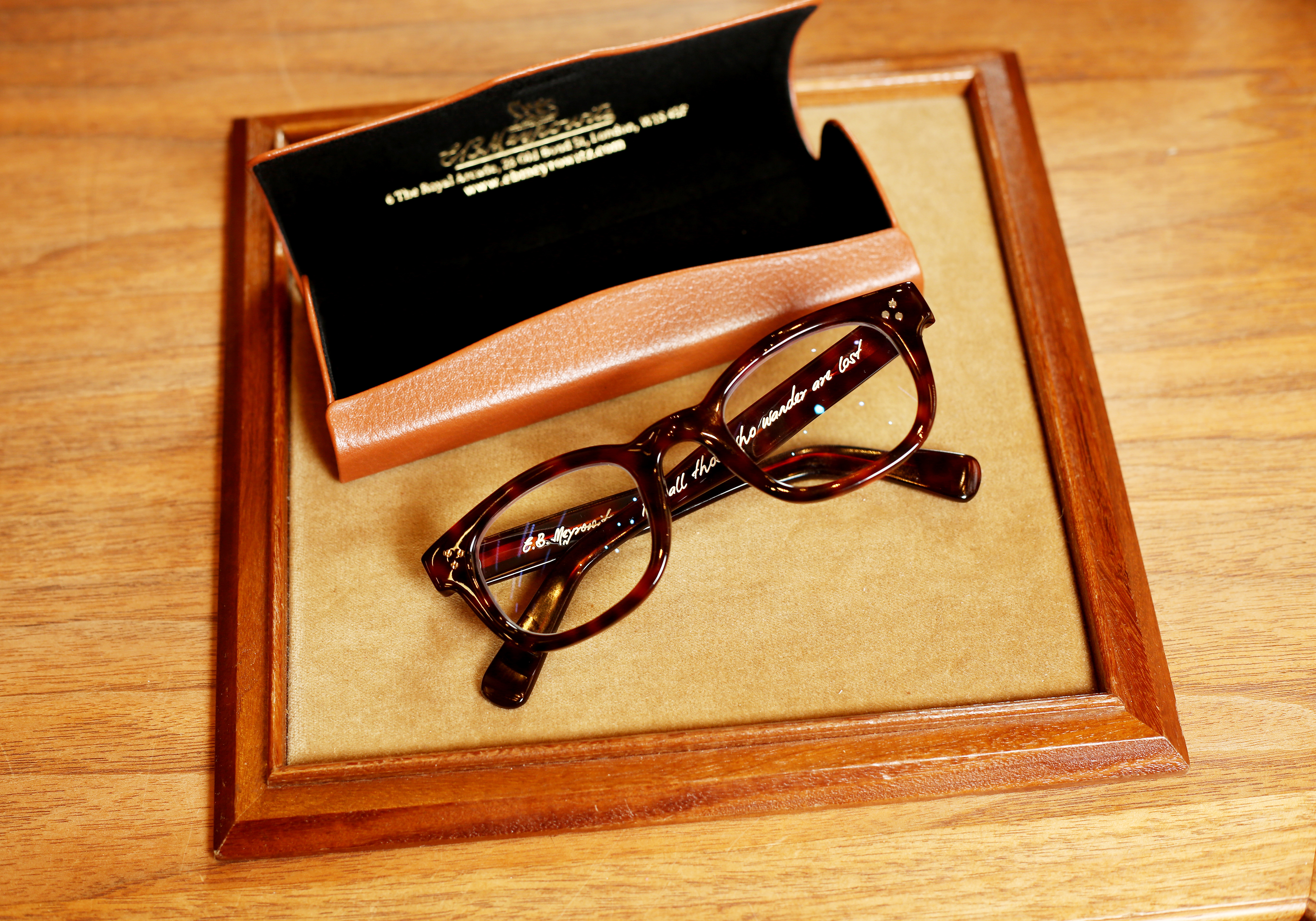 Mark Hedges's pair of bespoke brown acetate glasses