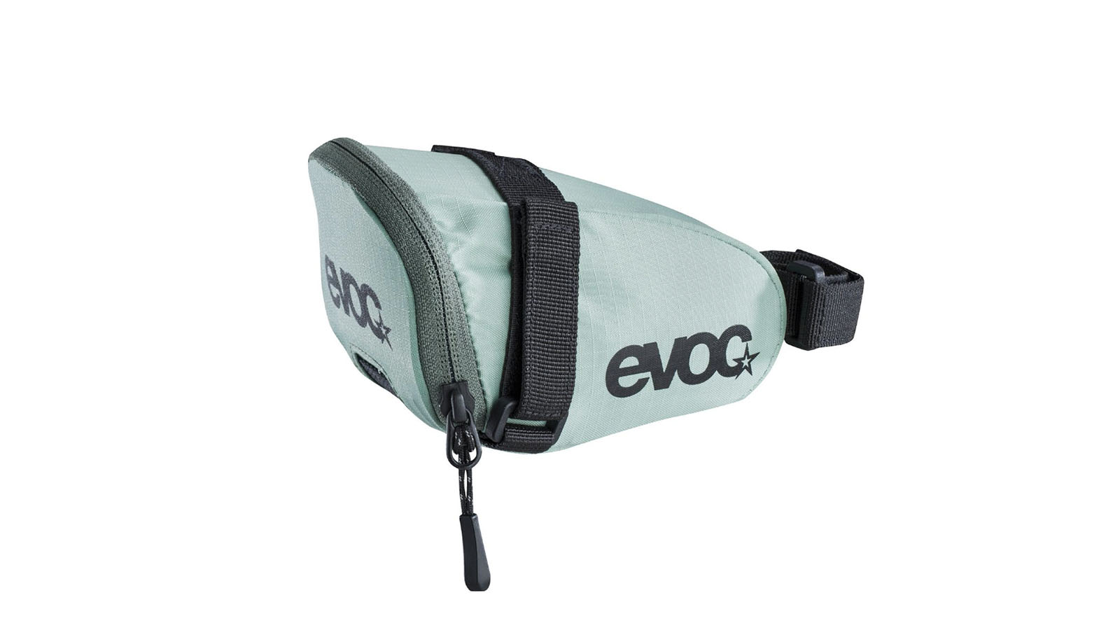A pale blue reflective wedge shaped saddle bag