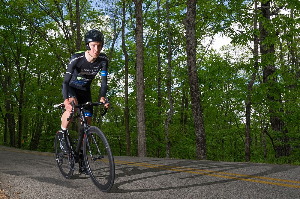 A Herbalife p/b Marc Pro - Nature's Bakery (USA) rider makes his way up the switchback section of the course.