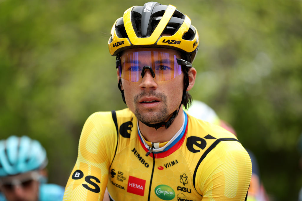 MALLABIA SPAIN APRIL 08 Primoz Roglic of Slovenia and Team Jumbo Visma Yellow Leader Jersey prior to the 61st Itzulia Basque Country 2022 Stage 5 a 1638km stage from Zamudio to Mallabia 305m itzulia WorldTour on April 08 2022 in Mallabia Spain Photo by Gonzalo Arroyo MorenoGetty Images
