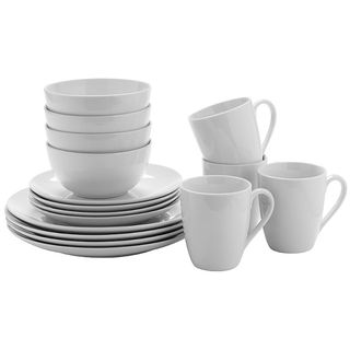 Value 16 Piece Dinner Set in white - 4 large plates, 4 small plates, 4 bowls and 4 mugs