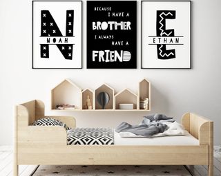 Shared bedroom ideas: Black and white brother prints by Bling Prints at Etsy