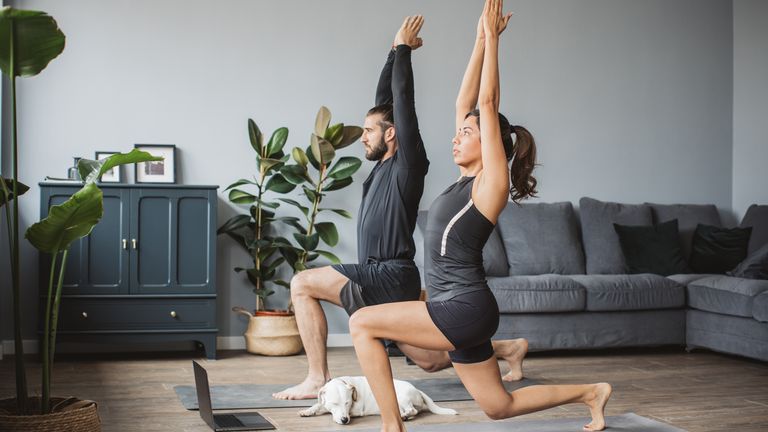 Couple complete a low-impact workout at home