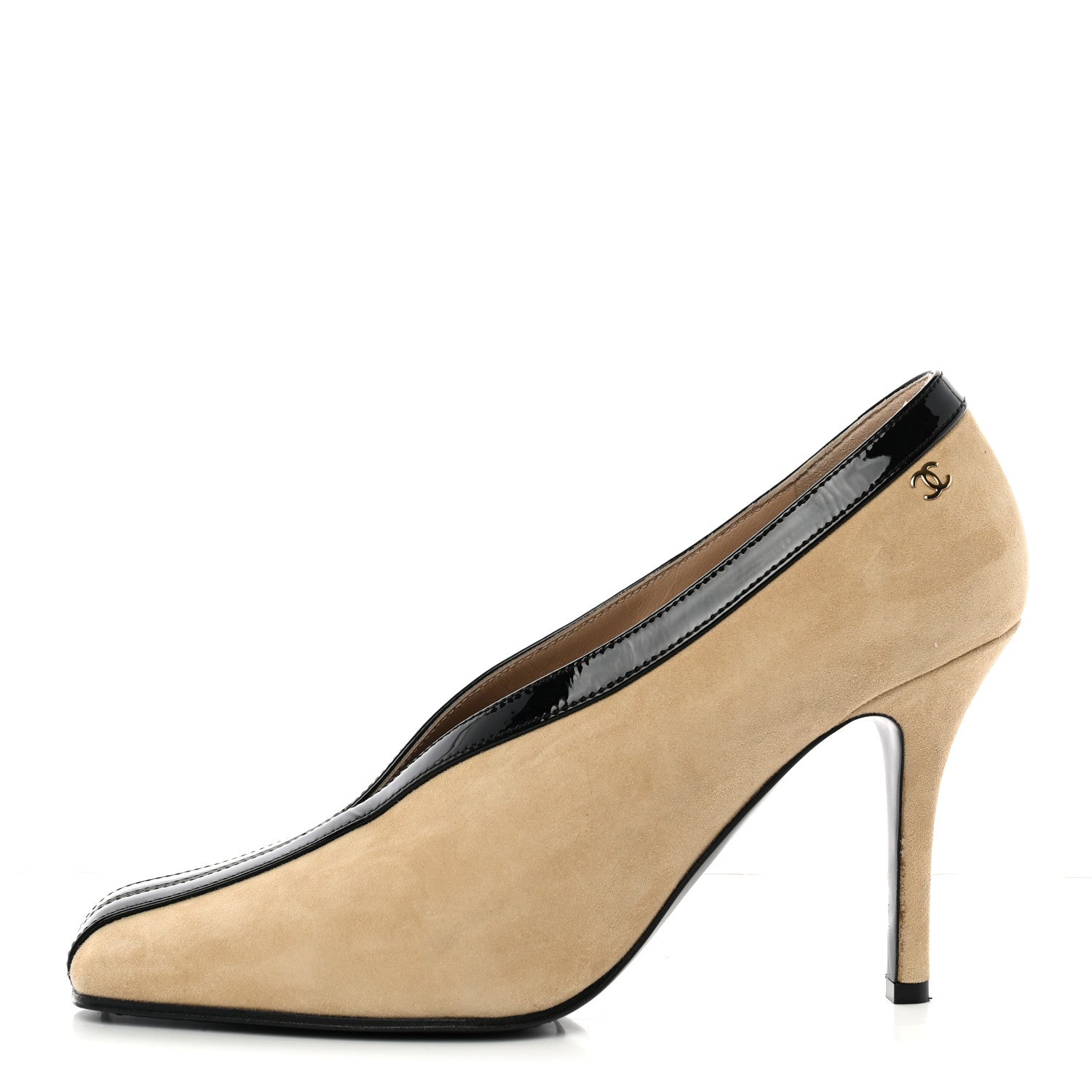 Chanel Suede Patent Calfskin Pumps 39.5 Beige Black