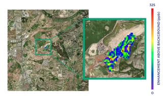 Plumes of methane leaking from a landfill in Spain detected by Canadian company GHGSat.