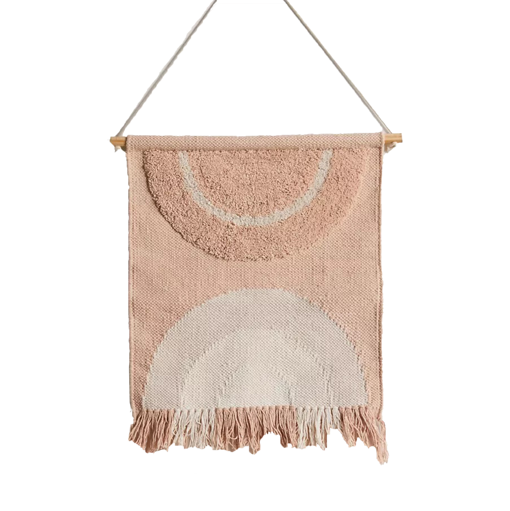 Tufted Urban Outfitters wall hanging with geometric arch shapes