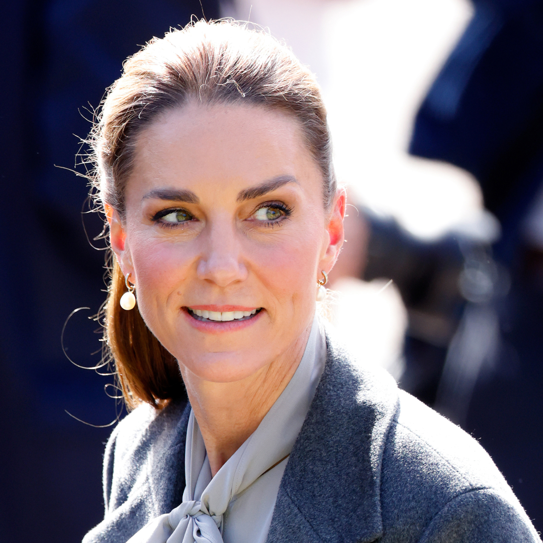 Princess Kate wearing a gray coat