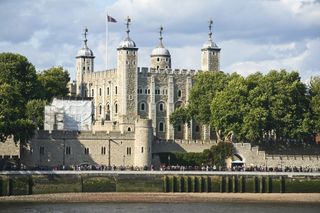 The Tower of London on the River Thames.