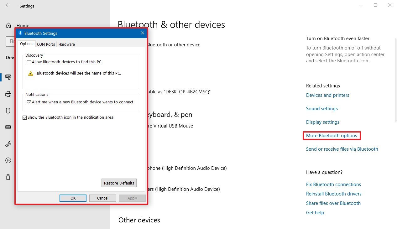 Bluetooth advanced settings