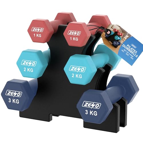 Zeno Dumbbells Set | Dumbbells Set Women | Sweat Resistant Weights for Women With Storage Stand | Vinyl Coated for Ultimate Grip | Weights for Pilates &amp;amp; Home Workouts | Includes 1kg, 2kg, 3kg | Ocean