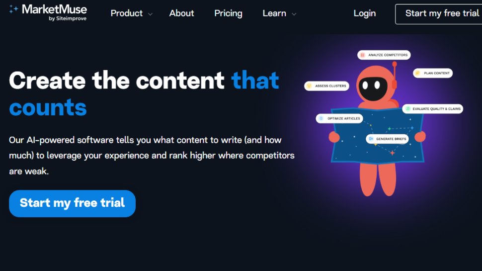 Website screenshot of MarketMuse (July, 2025)