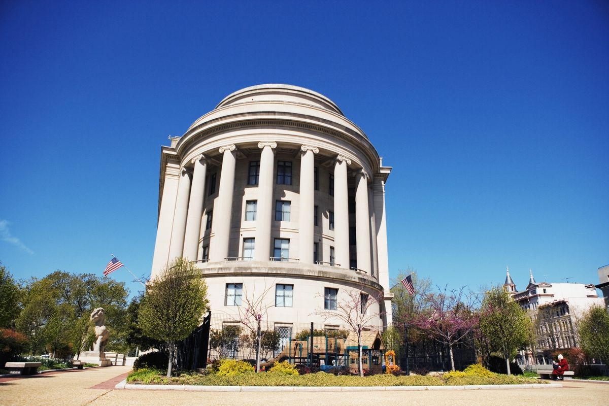 Low angle view of the Federal Trade Commission&#039;s Building in Washington, D.C.