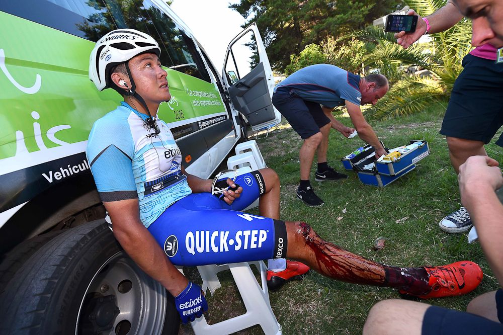 Rodrigo Contreras' knee was badly injured in the stage 5 crash.