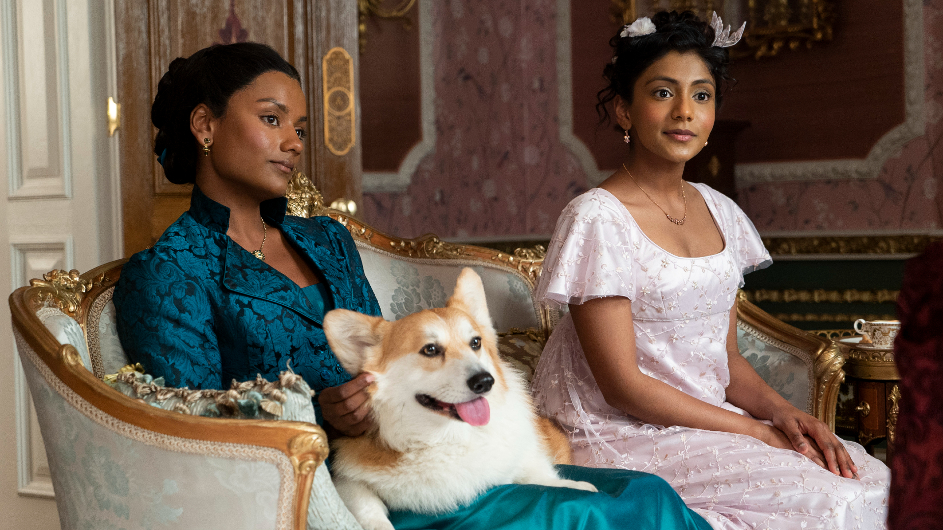 Simone Ashley and Charithra Chandran in 'Bridgerton' season 2