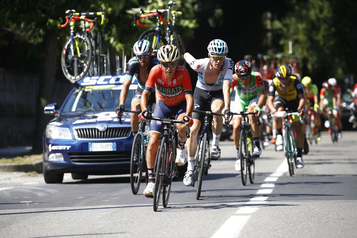 Domenico Pozzovivo (Bahrain-Merida) leads the group