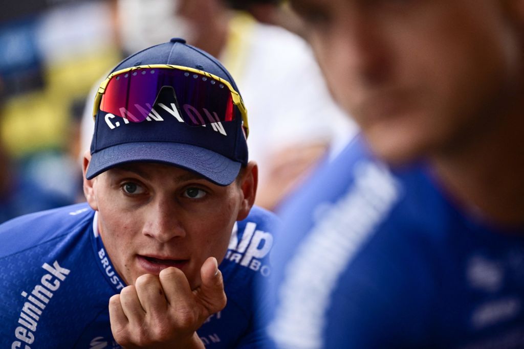 AlpecinDeceunincks Dutch rider Mathieu Van Der Poel awaits the start of the 1st stage of the 110th edition of the Tour de France cycling race 182 km departing and finishing in Bilbao in northern Spain on July 1 2023 Photo by Marco BERTORELLO AFP Photo by MARCO BERTORELLOAFP via Getty Images