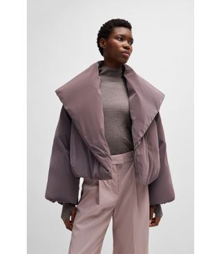 Naomi X Boss Cropped Down Jacket in Velvet-Touch Fabric