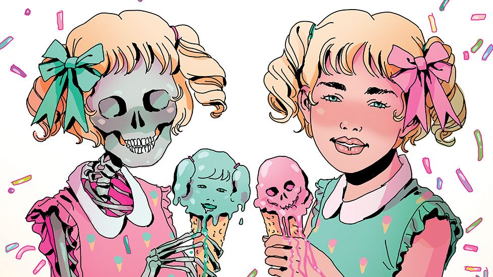 A girl and a skeleton on the cover of Ice Cream Man #43.