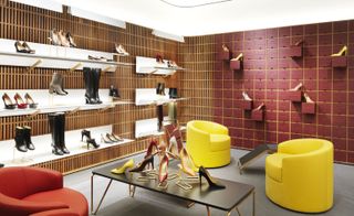 The shoe box wall is also a fixture of the womenswear's salon